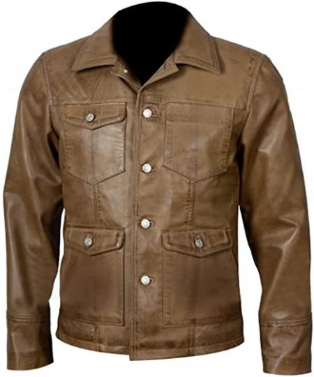 Men yellowstone brown leather Jacket