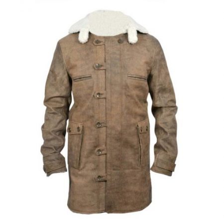 Dark Knight Rises Bane Coat Brown Cowhide Jacket Faux Shearling