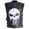 men punisher black leather vest