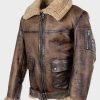 men distressed shearling brown leather jacket