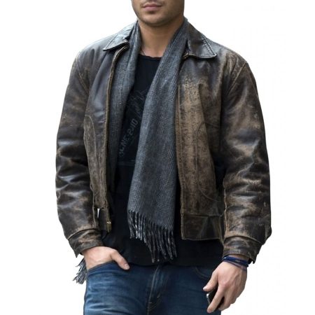 distressed brown leather jacket